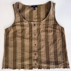 DREW Olive-Brown Striped Button Tank Top